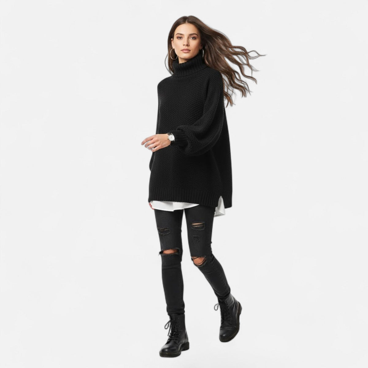 Women's Plus-Size Mock-Neck Loose Knit Pullover for Winter – view 2