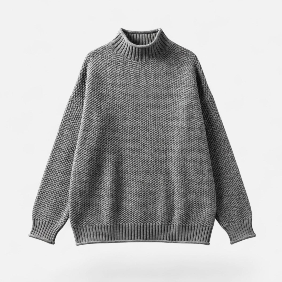 Women's Plus-Size Mock-Neck Loose Knit Pullover for Winter – Gray