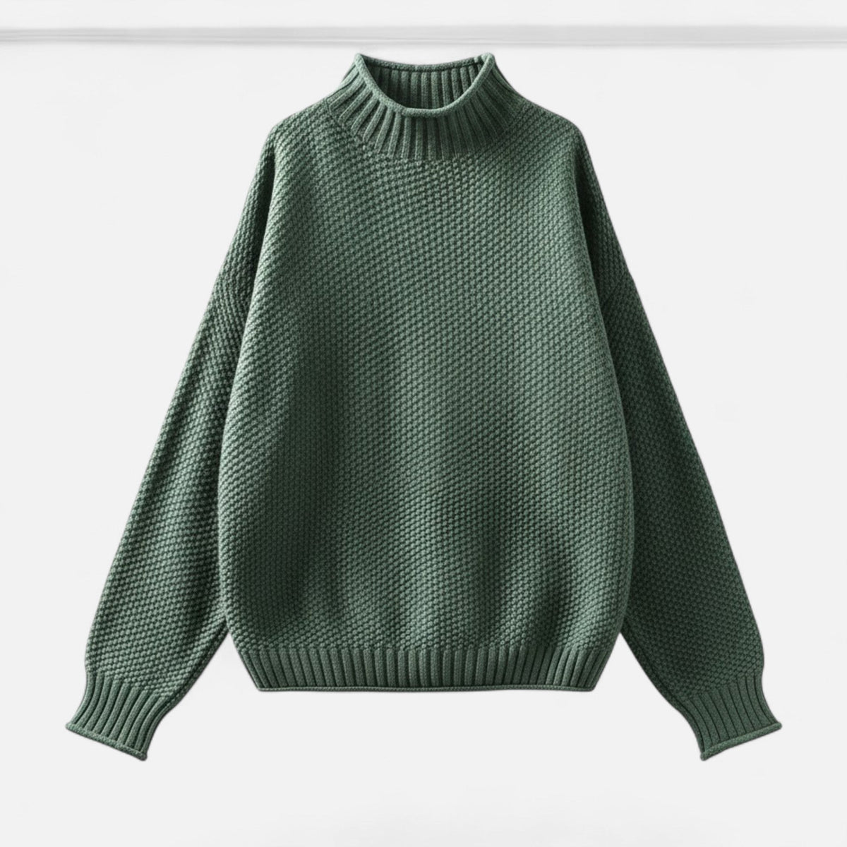 Women's Plus-Size Mock-Neck Loose Knit Pullover for Winter – Green