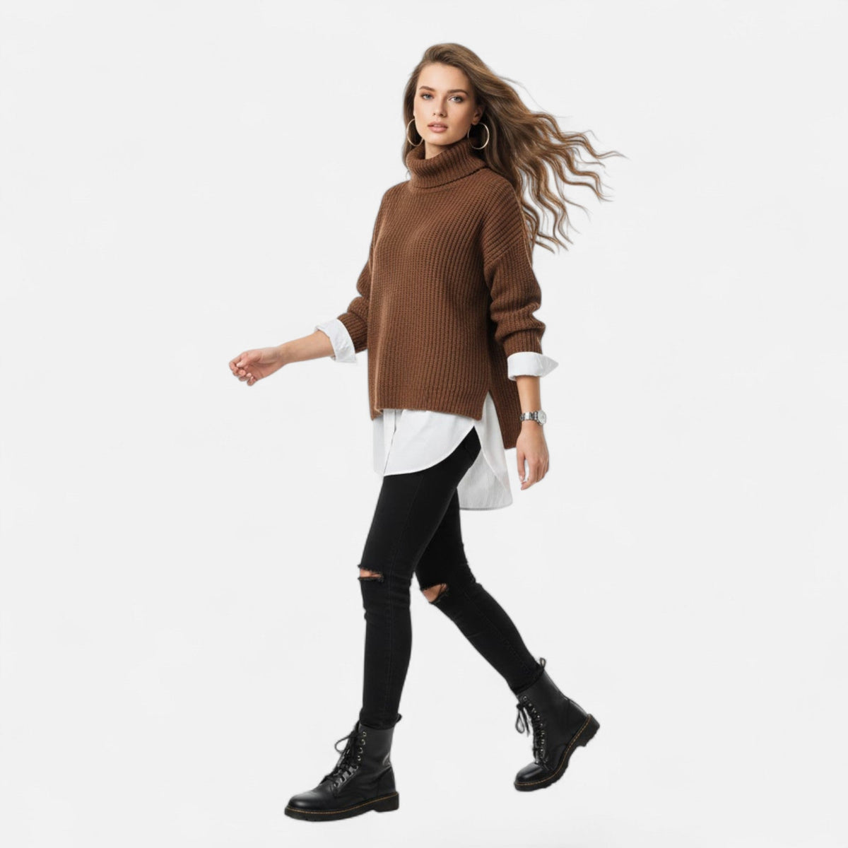 Women's Plus-Size Mock-Neck Loose Knit Pullover for Winter – view 5