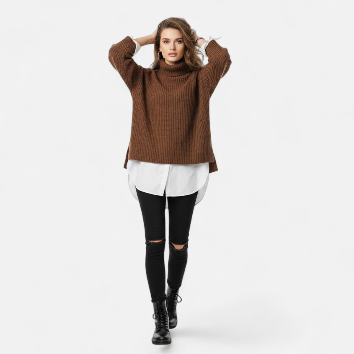 Women's Plus-Size Mock-Neck Loose Knit Pullover for Winter – view 6