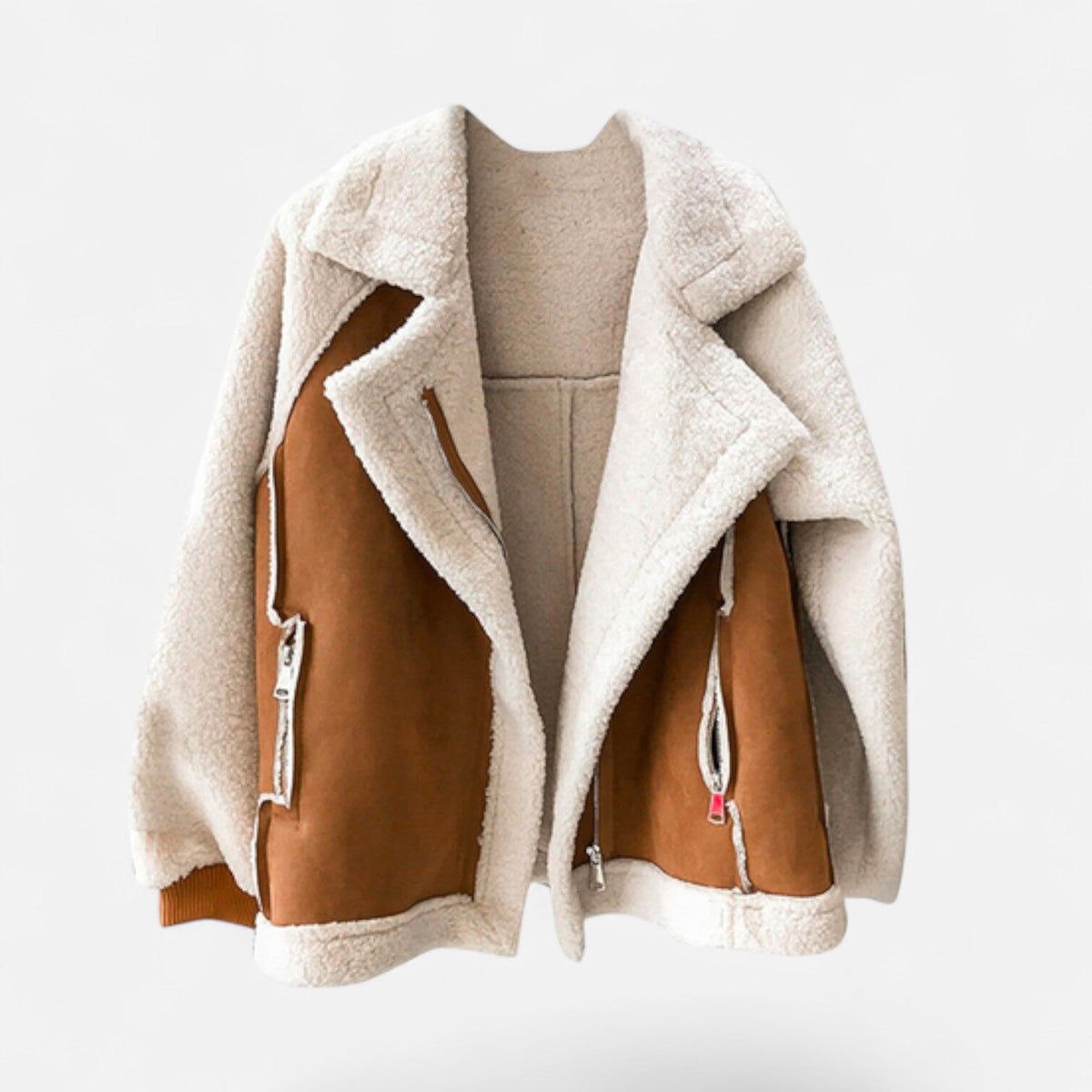 Women's Crop-Length Suede-Look Lamb-Velvet Moto Jacket – Khaki