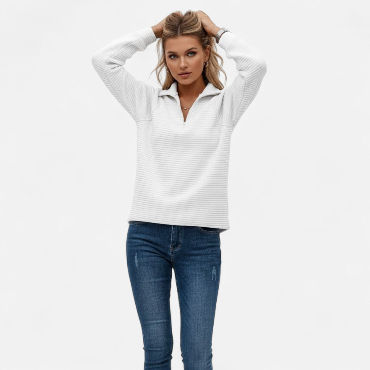 Women's Zip Stand-Collar Knit Sweater – view 3