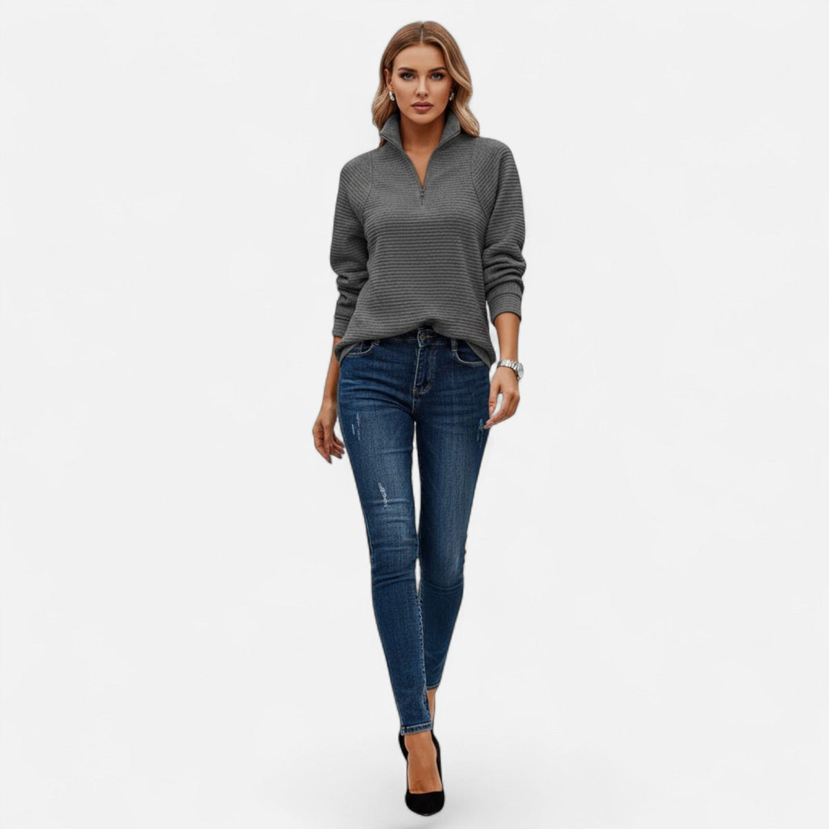 Women's Zip Stand-Collar Knit Sweater – view 5