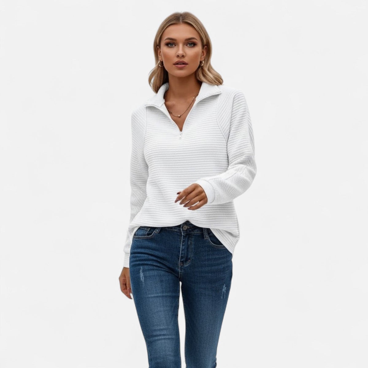 Women's Zip Stand-Collar Knit Sweater – view 2