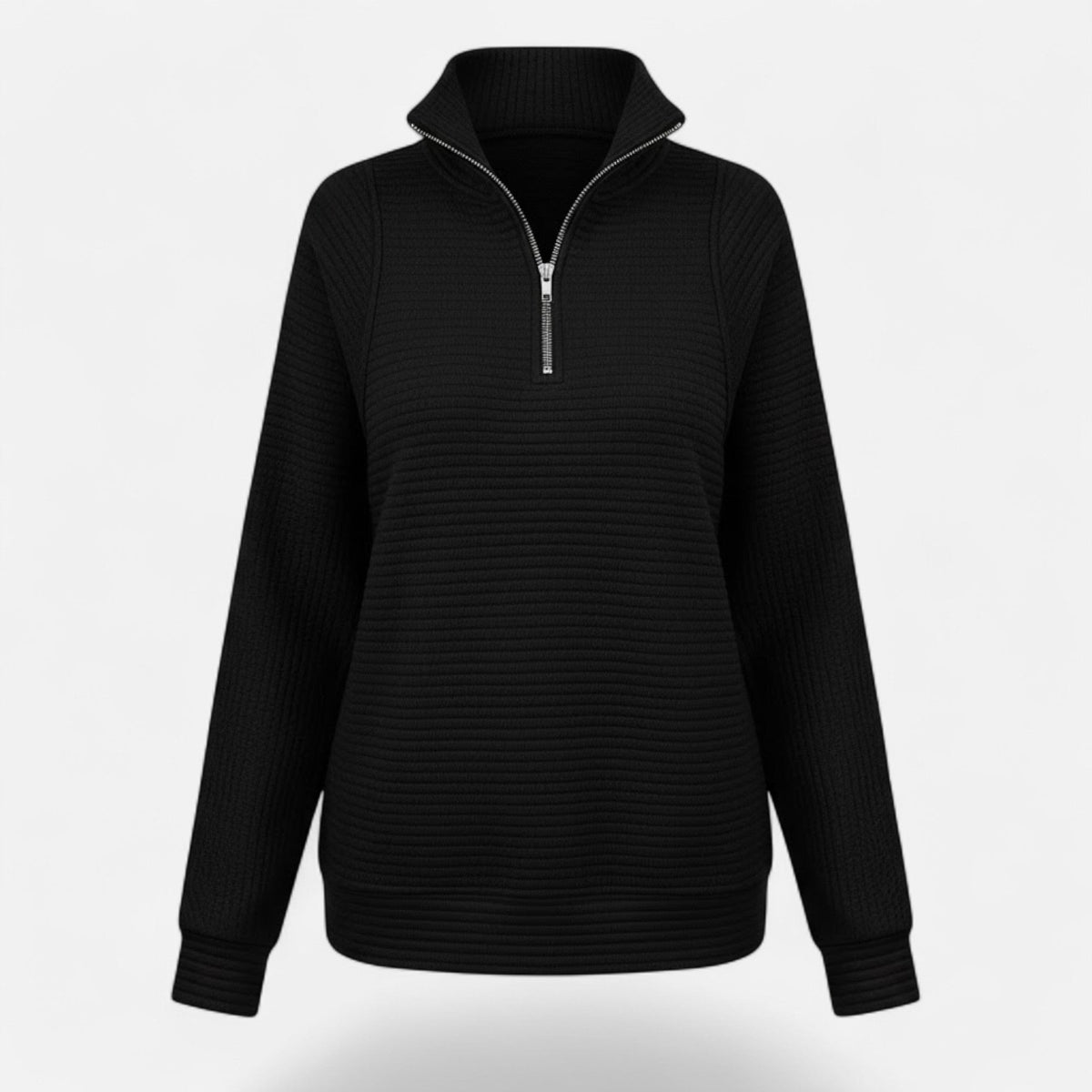 Women's Zip Stand-Collar Knit Sweater – Black