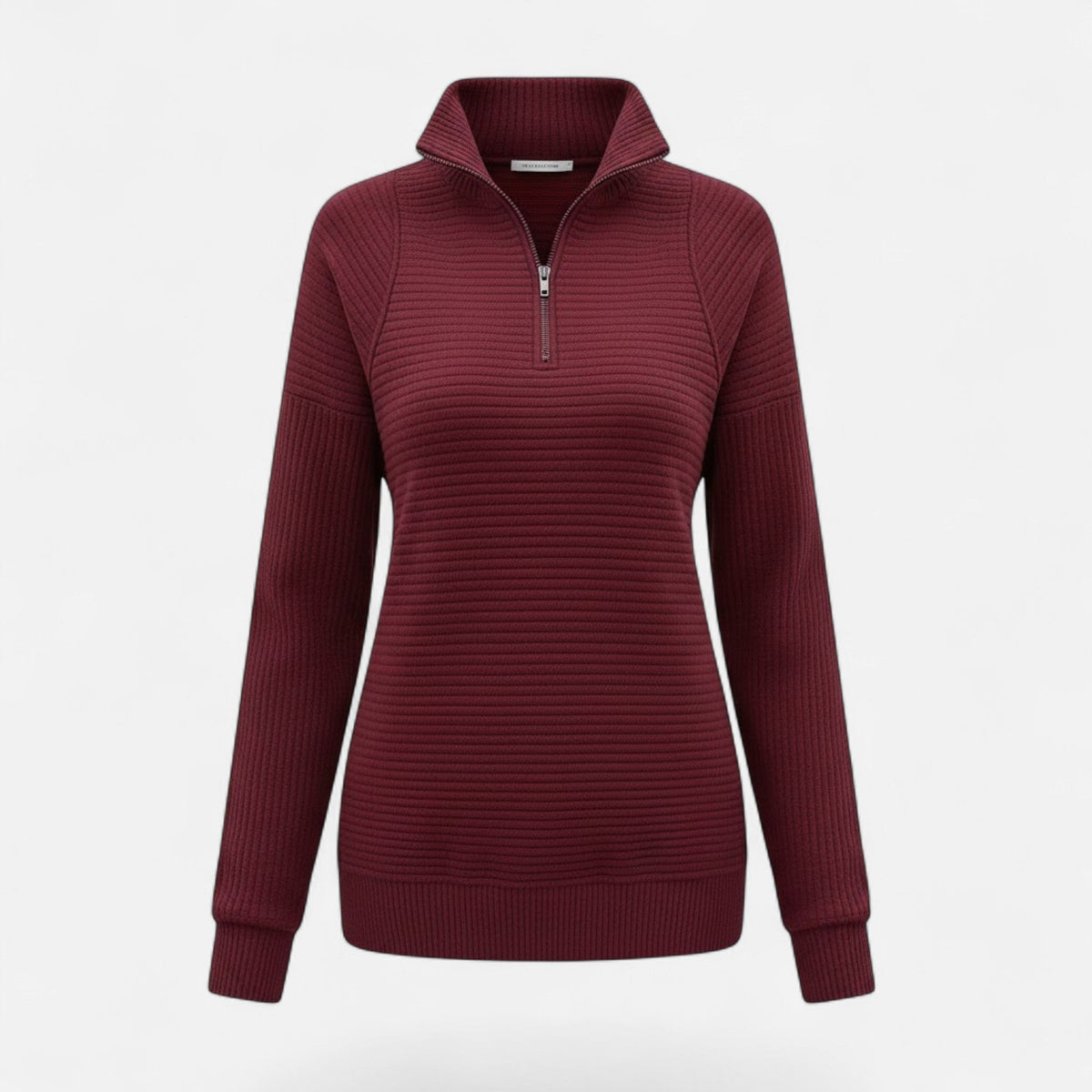Women's Zip Stand-Collar Knit Sweater – Wine Red
