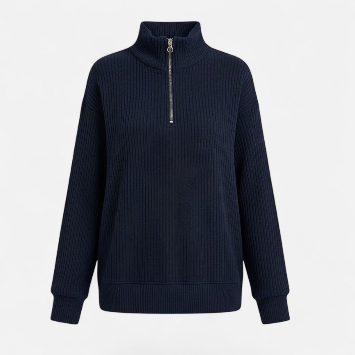 Women's Zip Stand-Collar Knit Sweater – Dark Blue