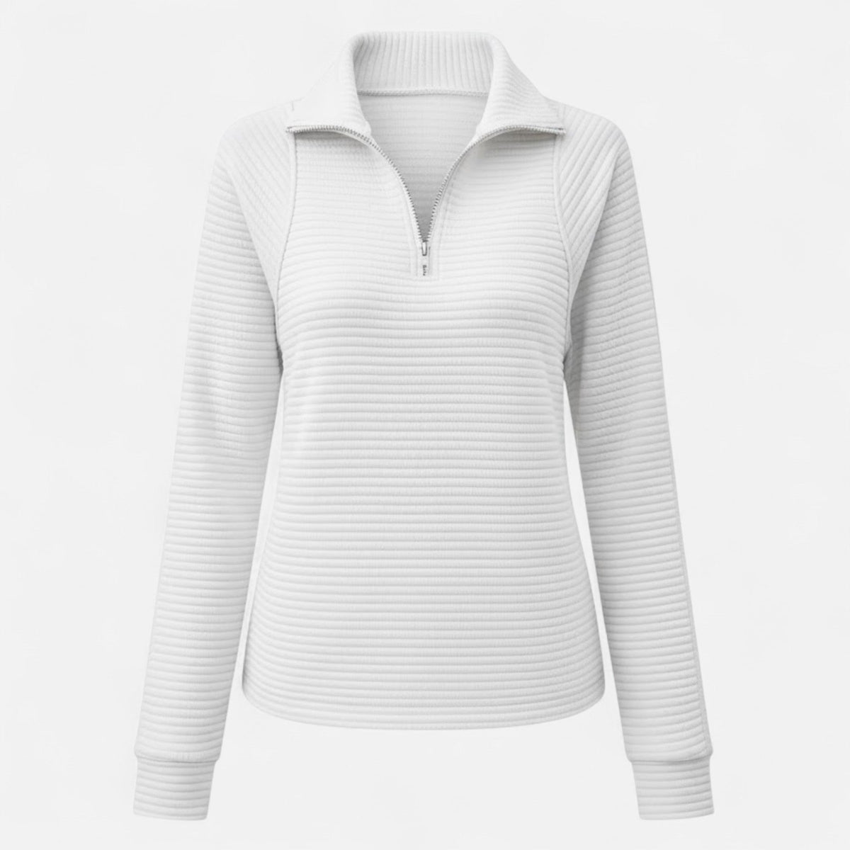 Women's Zip Stand-Collar Knit Sweater – White