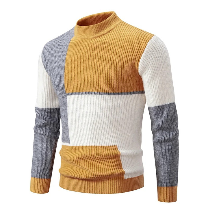 Men's Geometric Color-Block Rib-Knit Pullover – Yellow/Gray/White