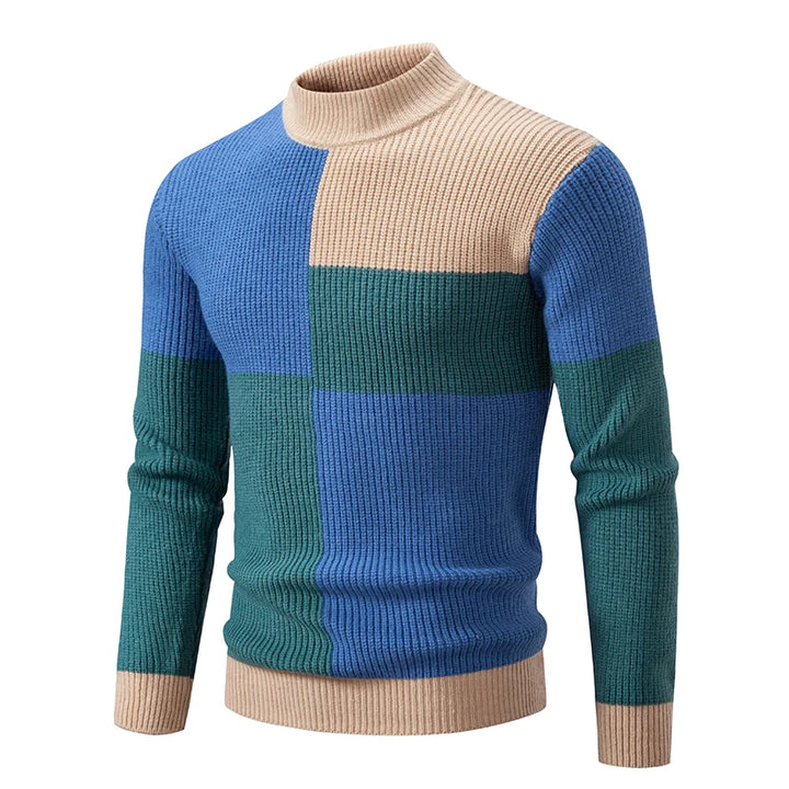 Men's Geometric Color-Block Rib-Knit Pullover – Blue/Green