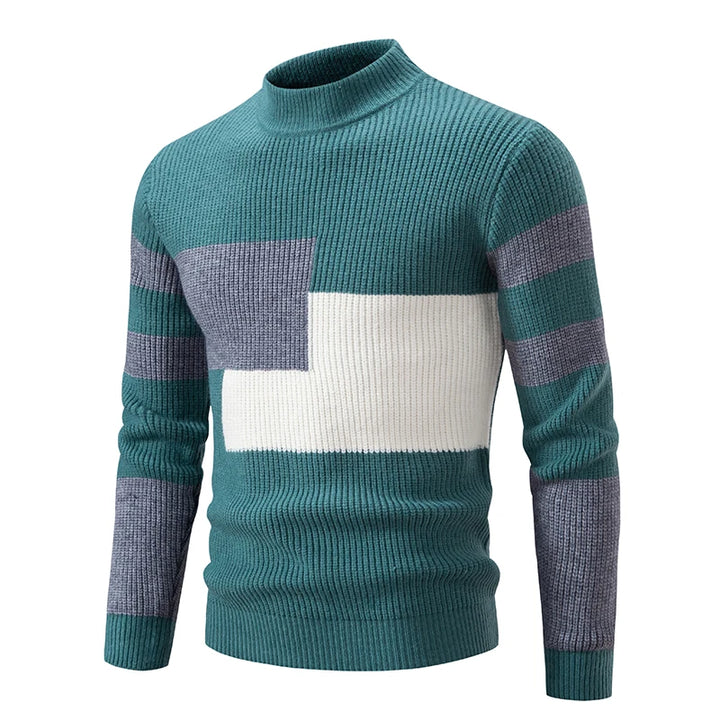 Men's Geometric Color-Block Rib-Knit Pullover – Green/Gray