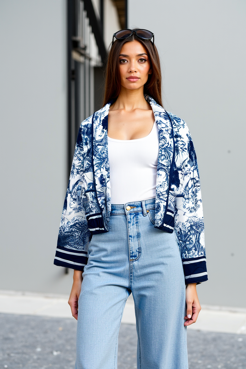 Women's Padded Flower-Print Jacket with Wide Sleeves – view 1