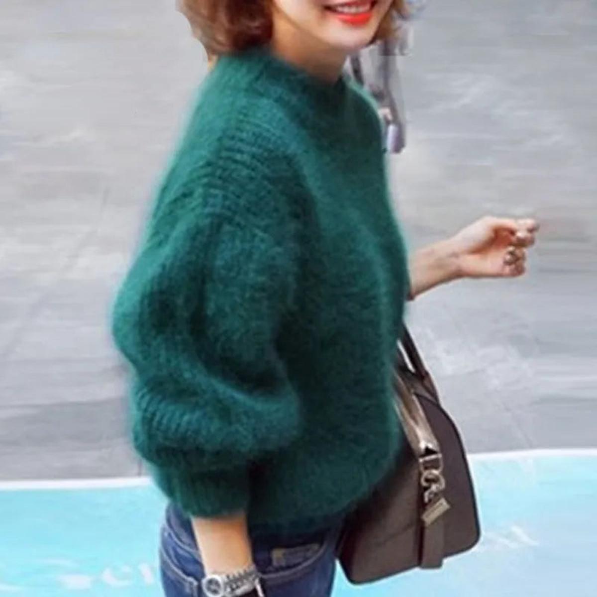 Women's High Neck Fluffy Plush Knit Pullover – view 6
