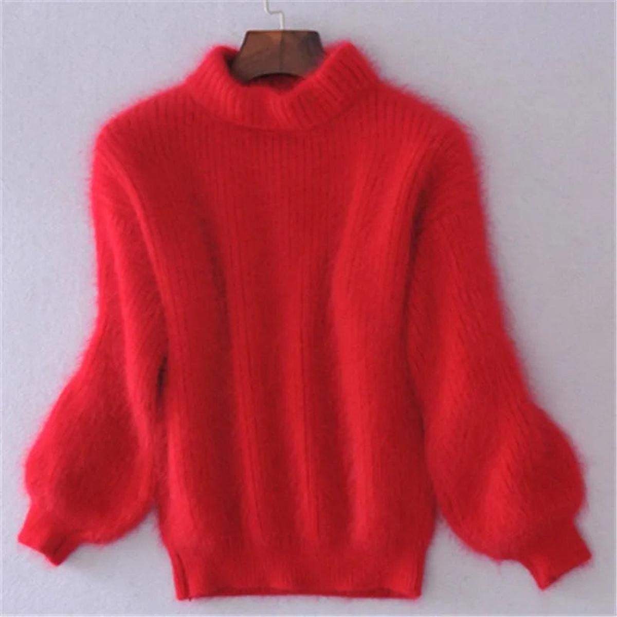 Women's High Neck Fluffy Plush Knit Pullover – view 7