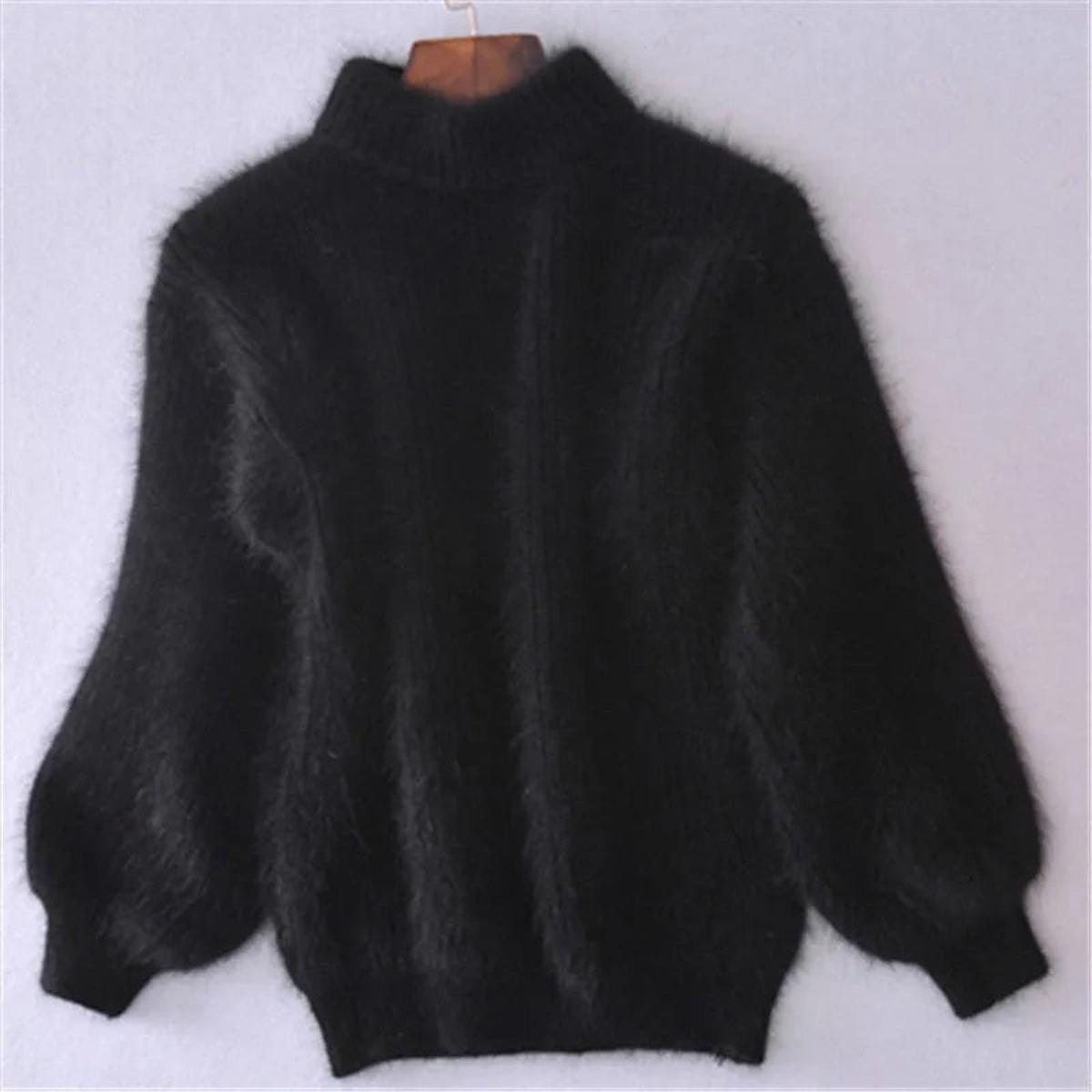 Women's High Neck Fluffy Plush Knit Pullover – view 8