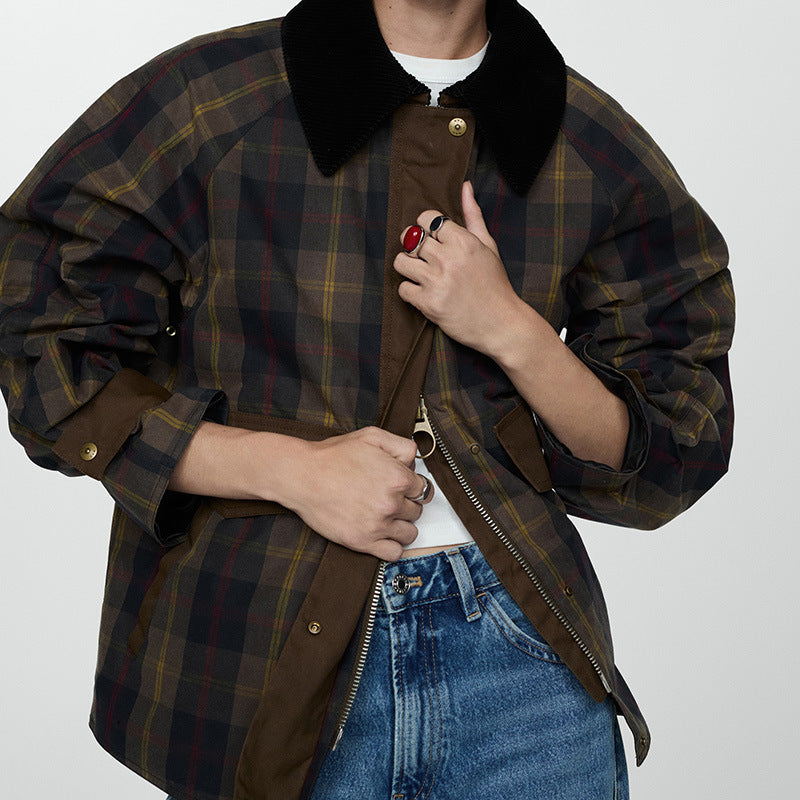 Women's Plaid Plush-Fur Collar Jacket – view 4