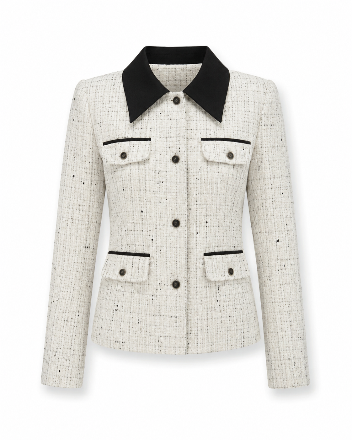 Women's Contrast-Collar Tweed-Style Jacket – White