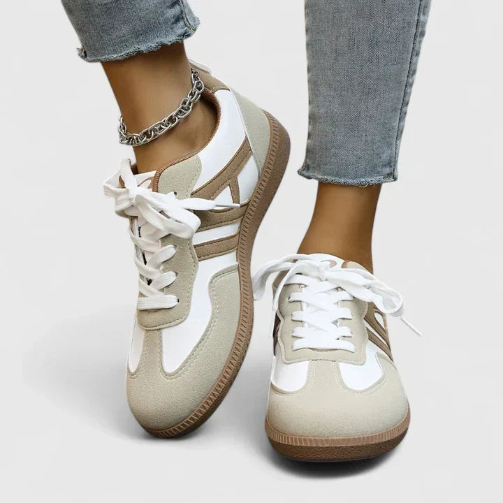 Women's Wide Toe Box Support Sneakers – Khaki & White