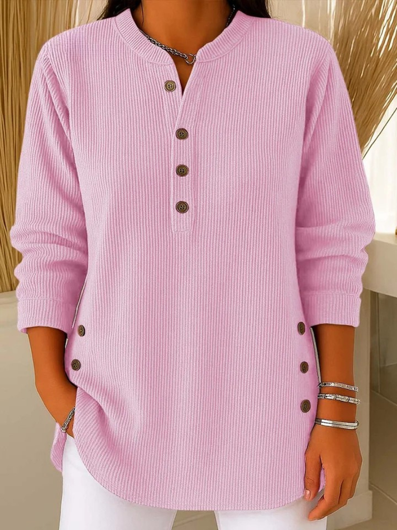 Women's Rib-Knit Henley Top – Pink