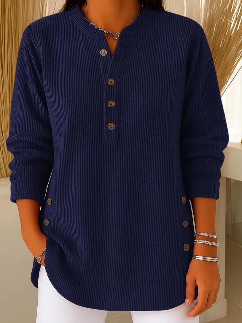 Women's Rib-Knit Henley Top – Dark Blue