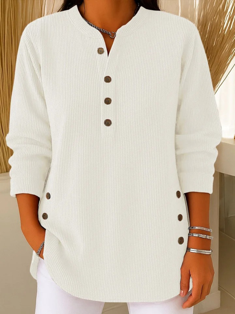 Women's Rib-Knit Henley Top – White