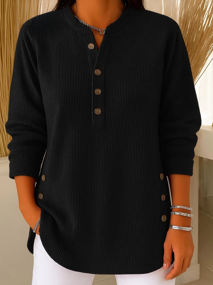 Women's Rib-Knit Henley Top – Black