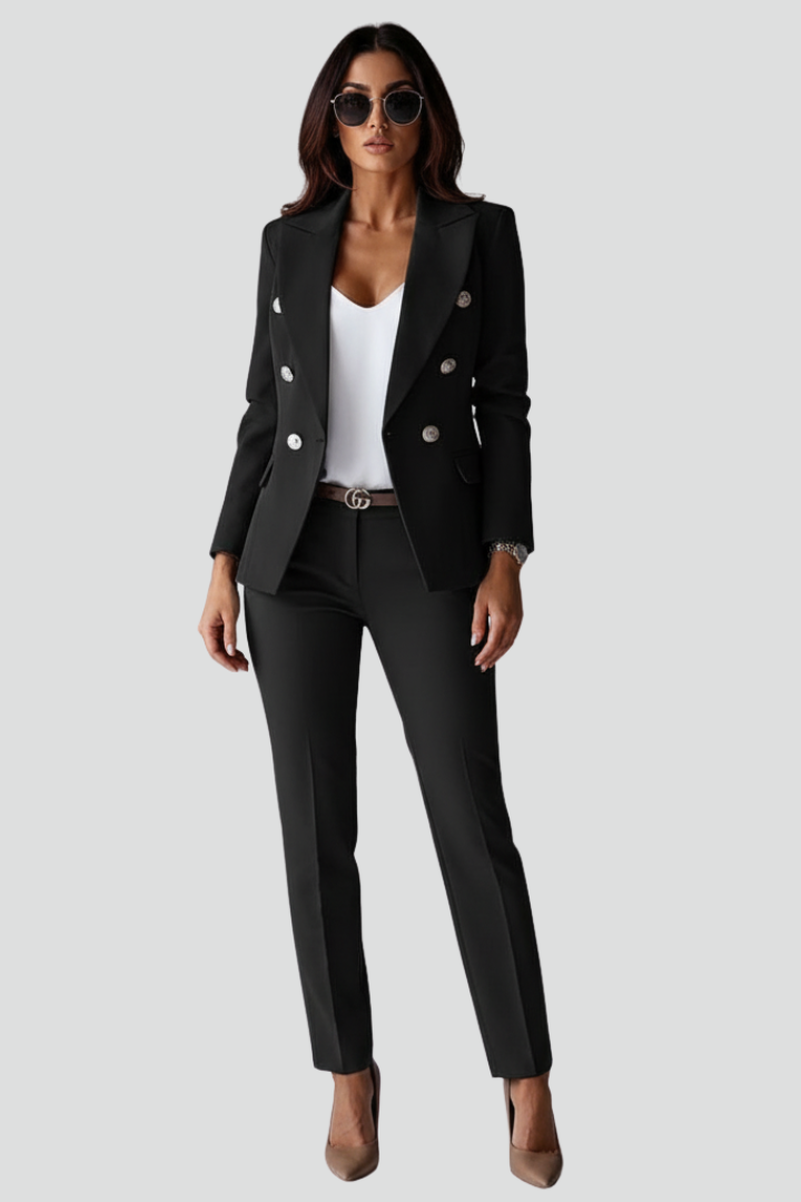 Women's Double-Breast Blazer Trouser Set – Black