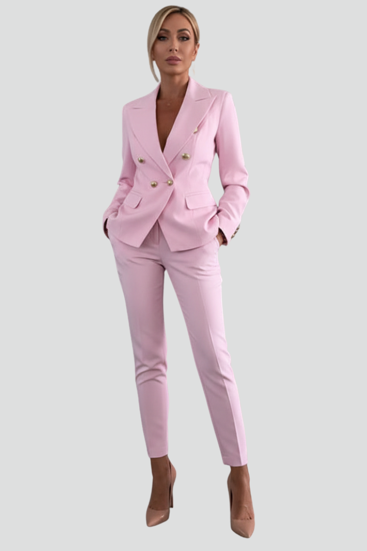 Women's Double-Breast Blazer Trouser Set – Pink