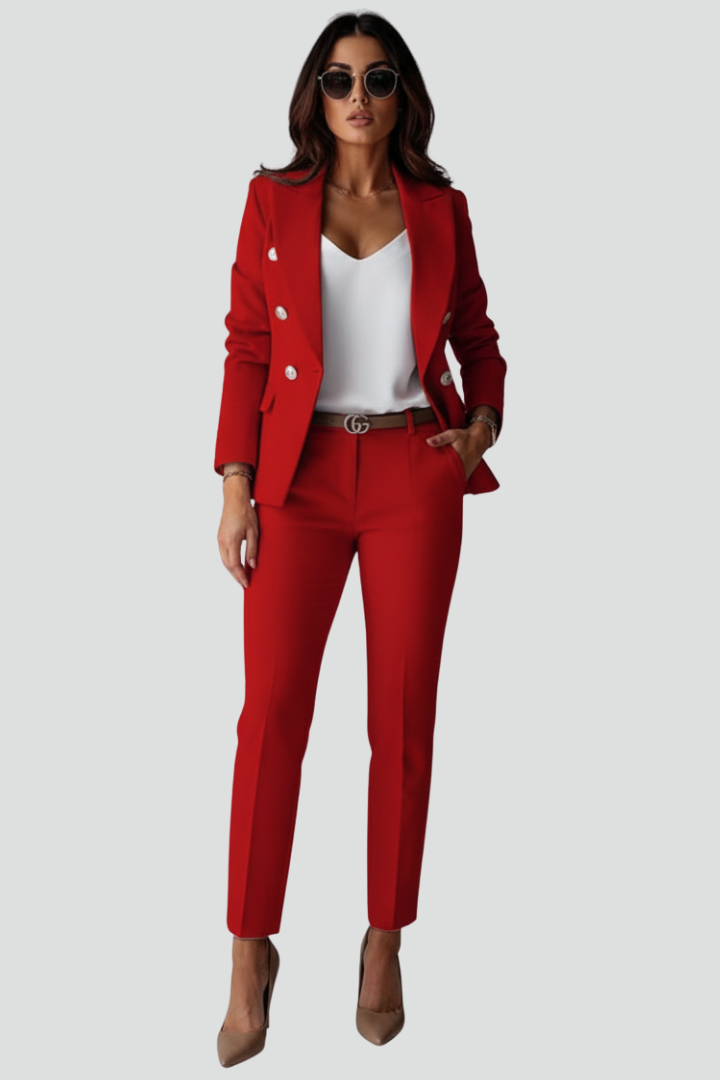 Women's Double-Breast Blazer Trouser Set – Red