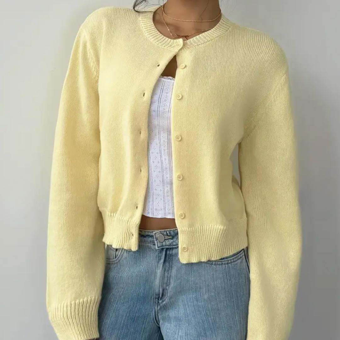 Women's Crop-Length Button-Front Knit Cardigan – Yellow
