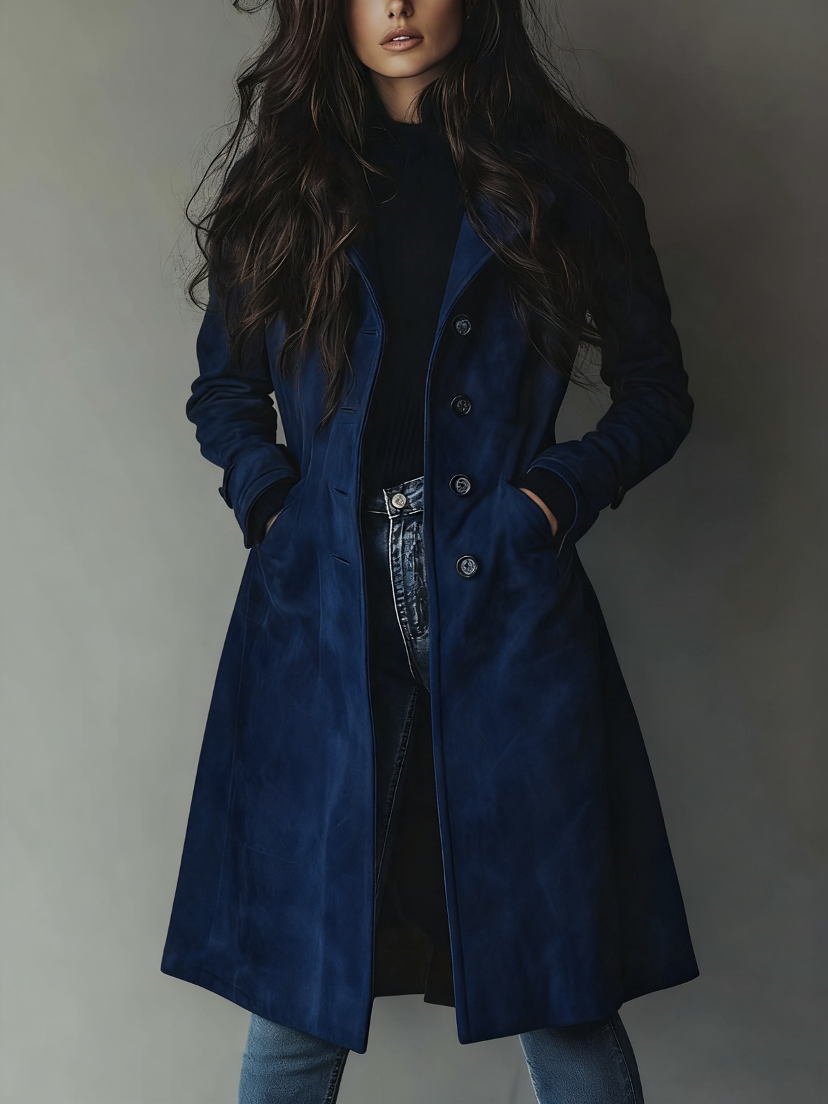 Women's Longline Double-Breast Trench Coat – Dark Blue