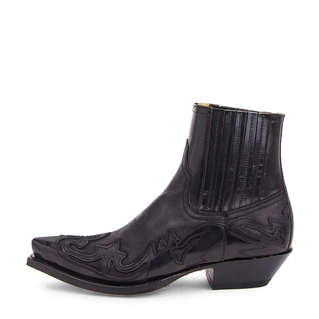 Men's Leather Pointed-Toe Cowboy Boots for Everyday Wear – Black