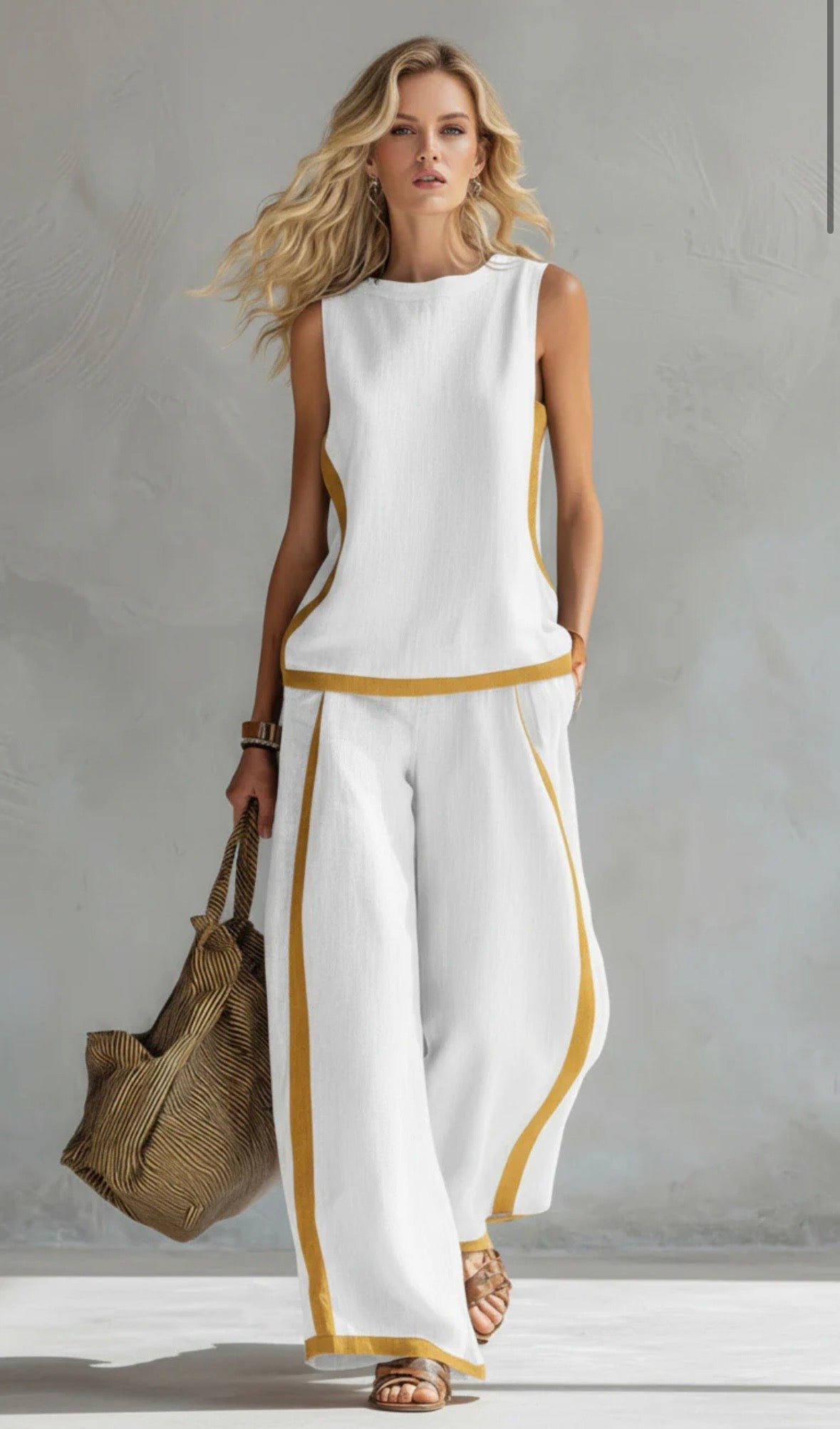 Women's Wide-Cut Two-Piece Set – White