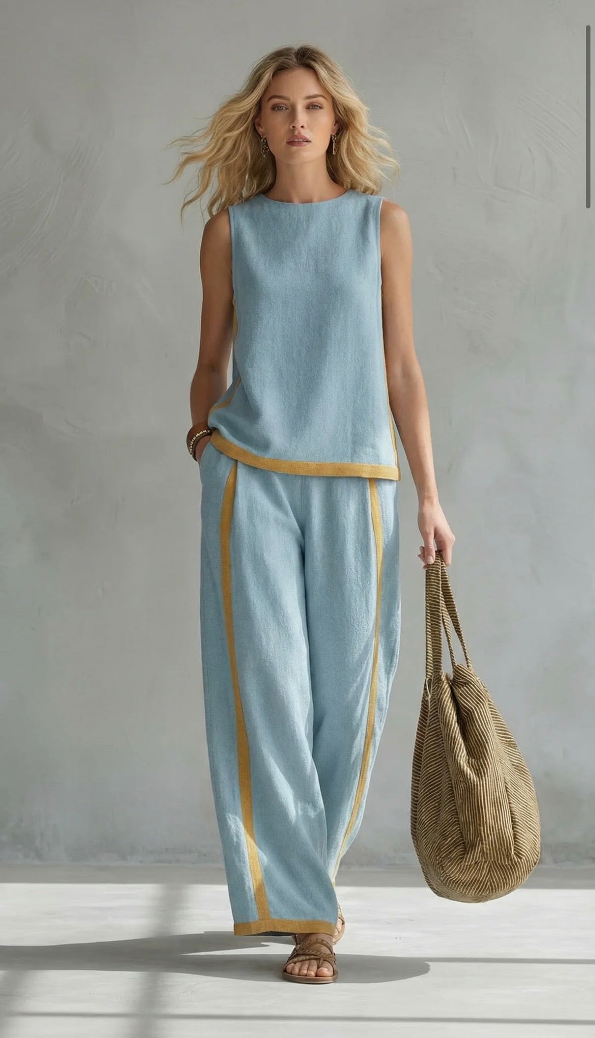 Women's Wide-Cut Two-Piece Set – Blue