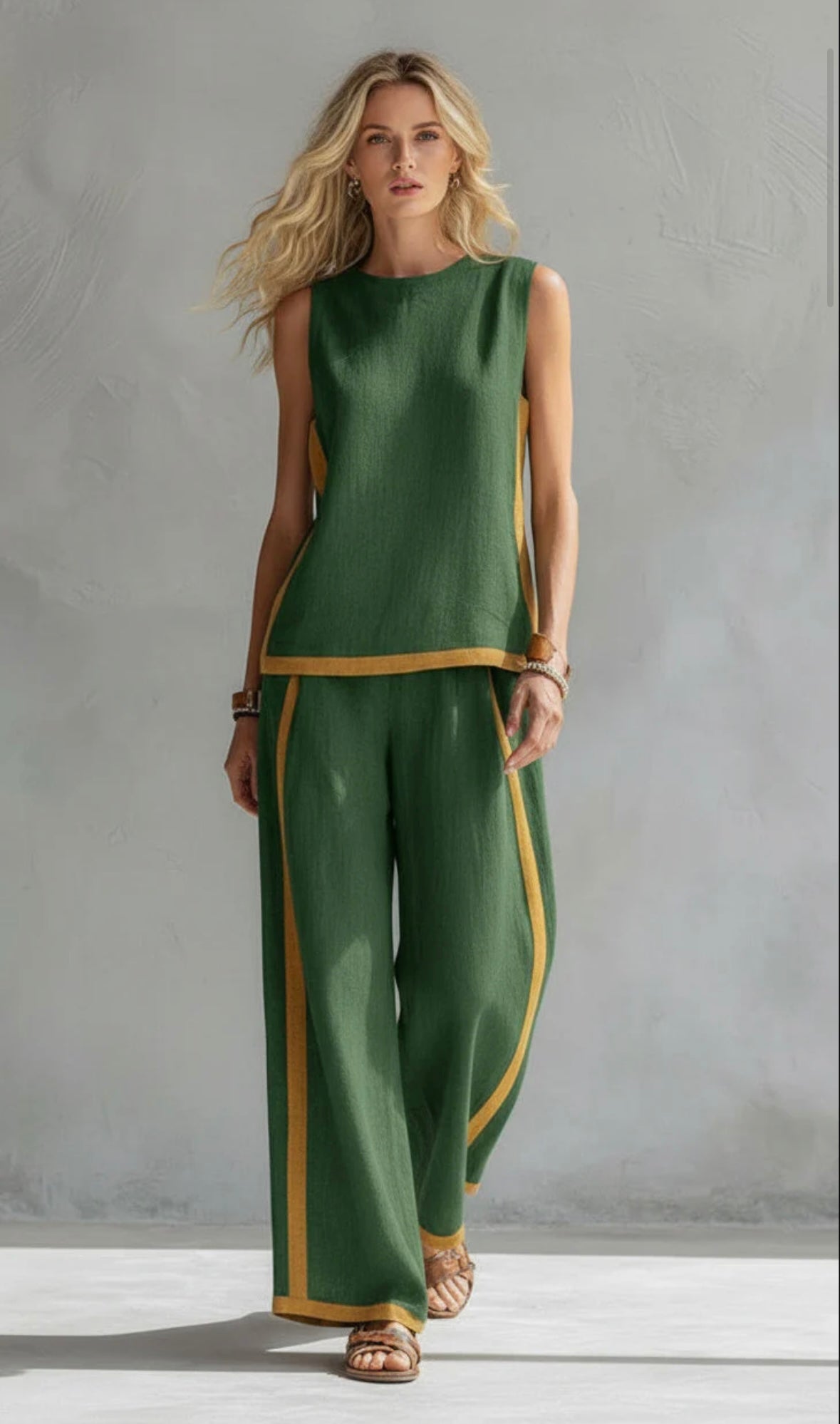 Women's Wide-Cut Two-Piece Set – Green