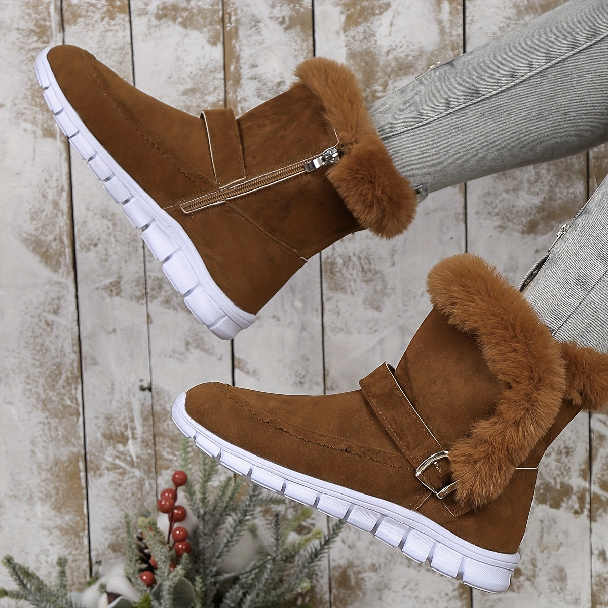 Women's Plush-Lined Buckle-Detail Booties – view 7