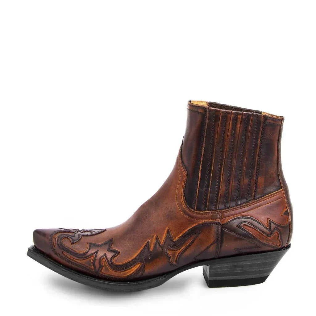 Men's Leather Pointed-Toe Cowboy Boots for Everyday Wear – Brown