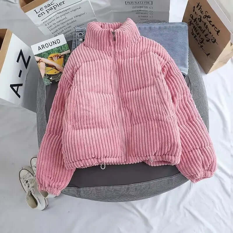 Women's Relaxed-Fit Cord Puffer Jacket – Pink