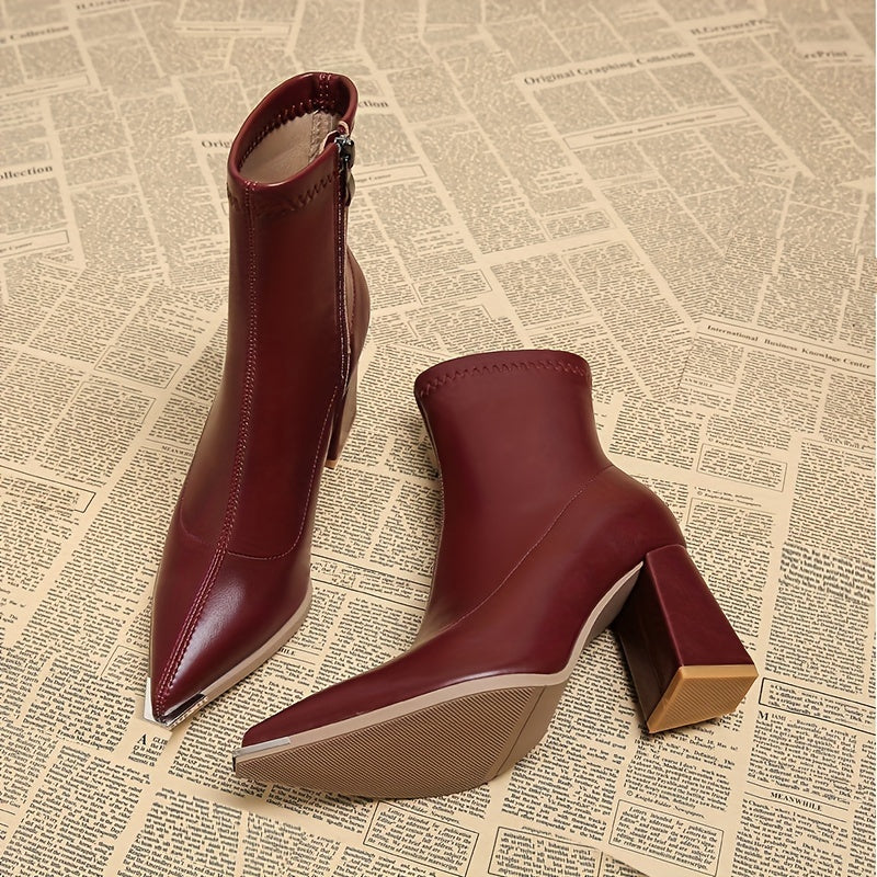 Women's Chunky-Knit Heel Side-Zip Booties – Brick Red