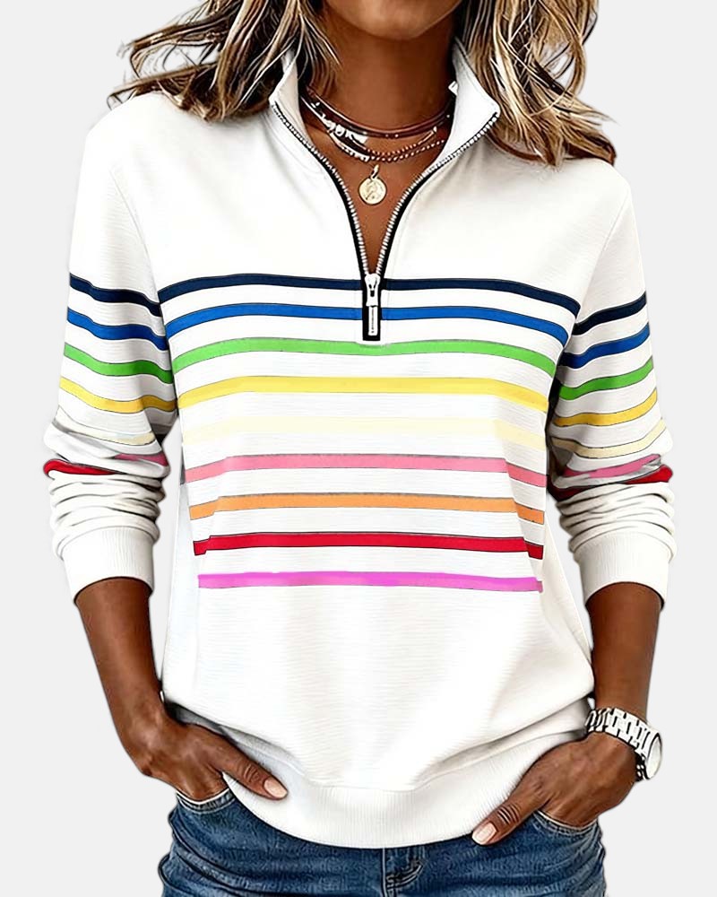 Women's Stripe-Detail Half-Zip Sweatshirt – White