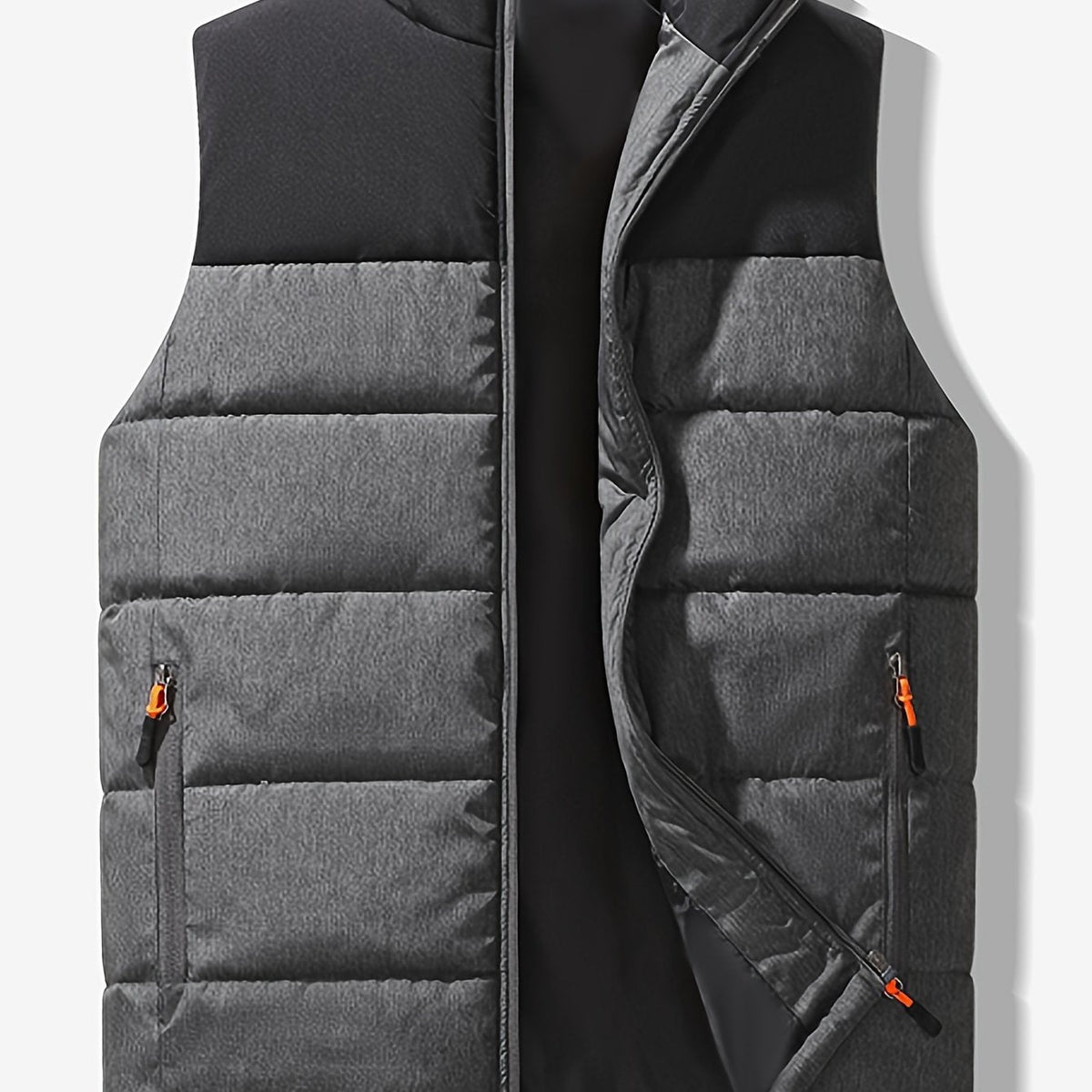 Men's Padded Thermal-Lined Stand Collar Vest – Black