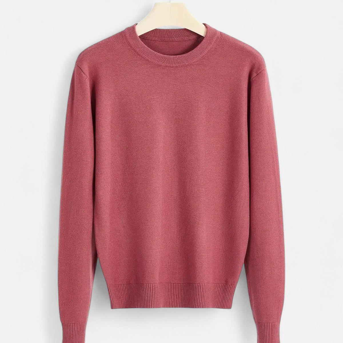 Men's Slim-Cut Round Neck Rib-Knit Pullover – Light Red