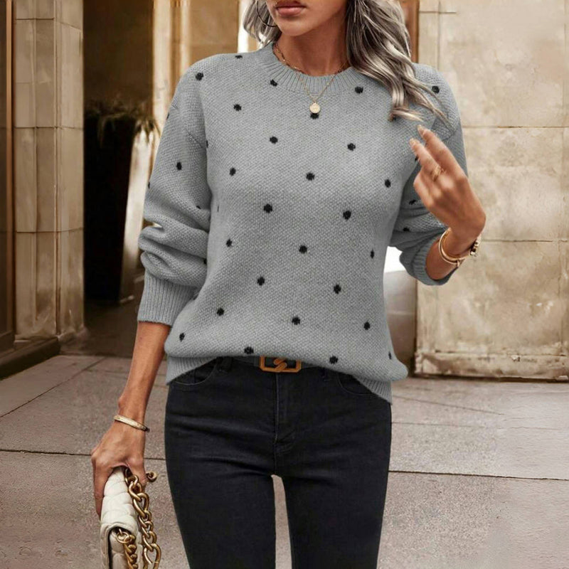 Women's Dot Print Light-Weight Knit Pullover – Gray