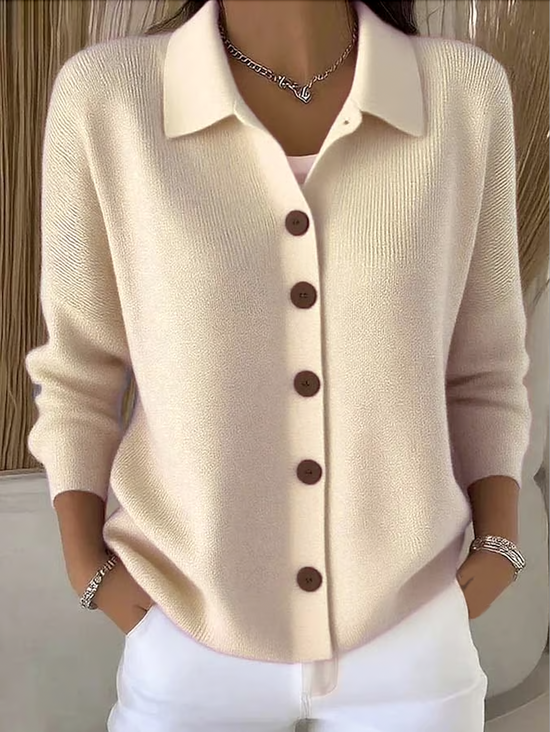 Women's Collar-Detail Button-Front Rib-Knit Cardigan – Beige