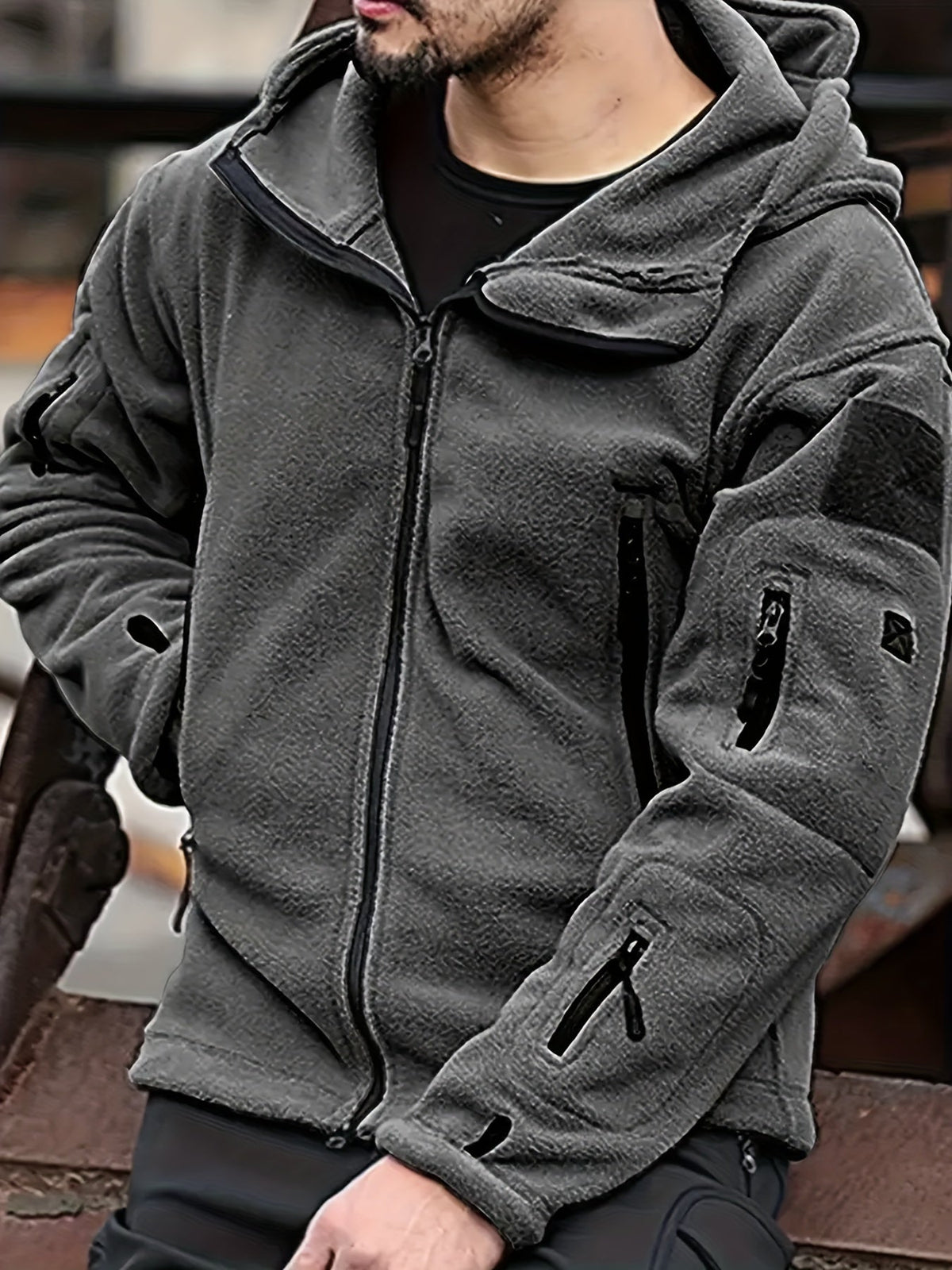 Men's Rugged Hood-Detail Full-Zip Jacket with Zip Pockets – view 5
