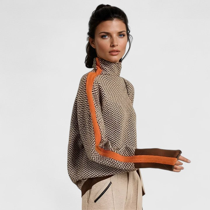 Women's High Collar Stripe-Detail Knit Pullover – view 1