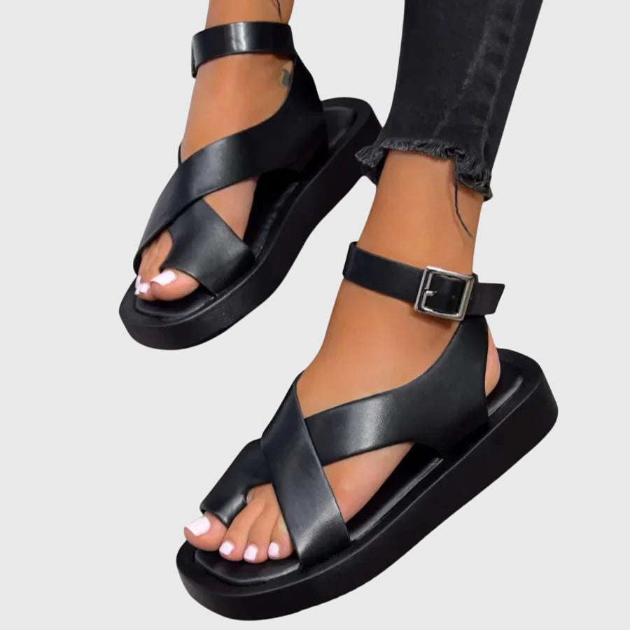 Women's Gladiator Support Sandals with Adjustable Straps – Black