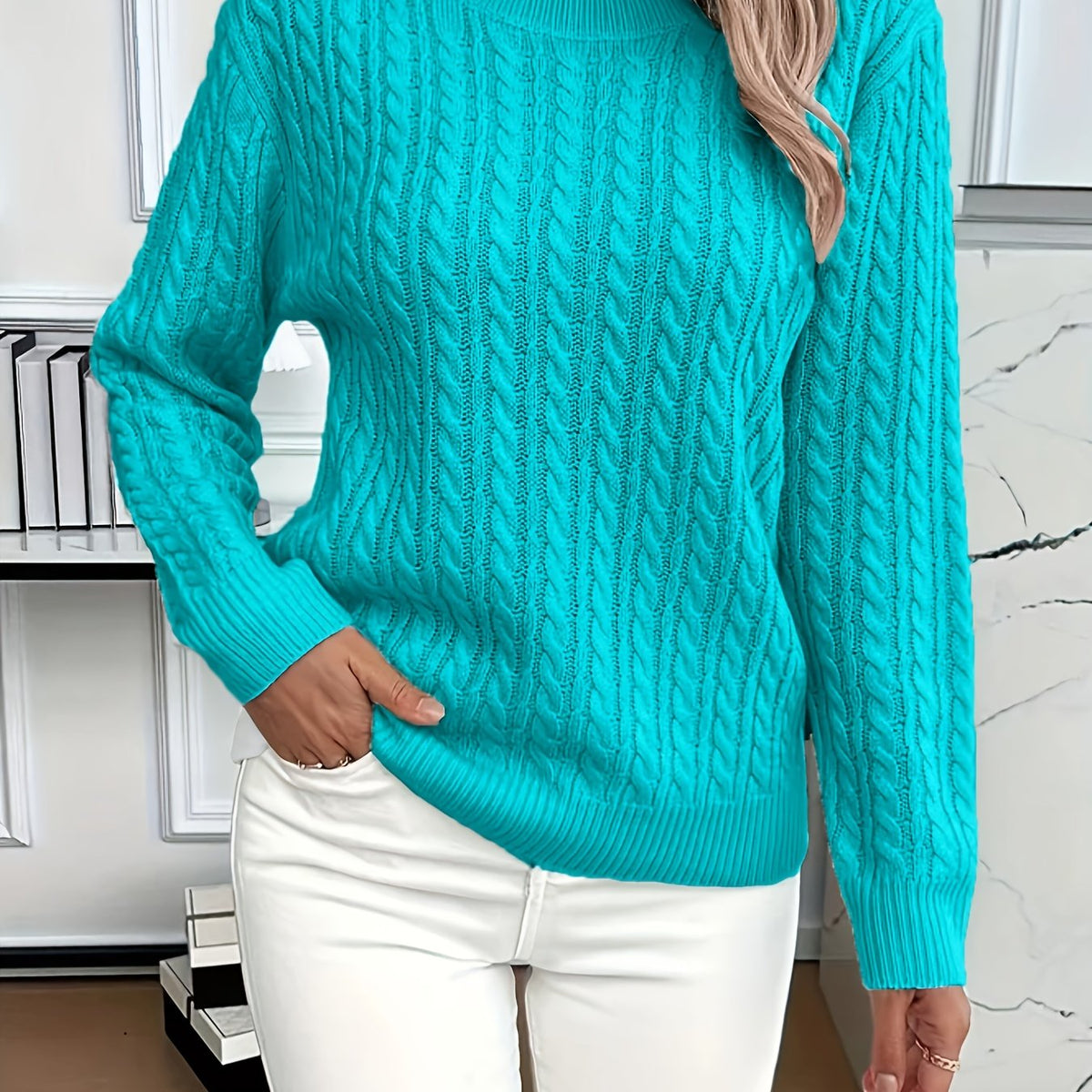 Women's Cable-Stitch Easy-Fit Pullover – Peacock Blue
