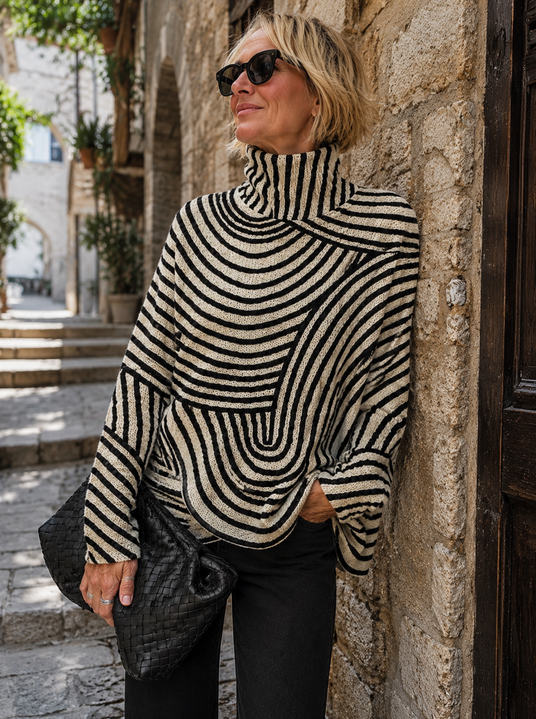 Women's Bold Stripe-Detail Roll-Neck Knit Pullover – view 3